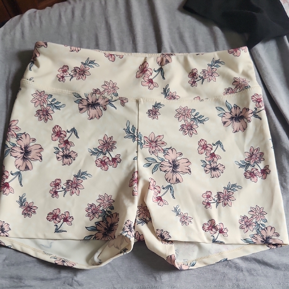 Pink and Cream Floral Athletic Shorts